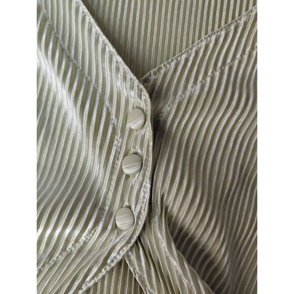 Lyaner Womens Ribbed Long Sleeve Button-Up Top L Polyester/Spandex Green - Picture 4 of 10